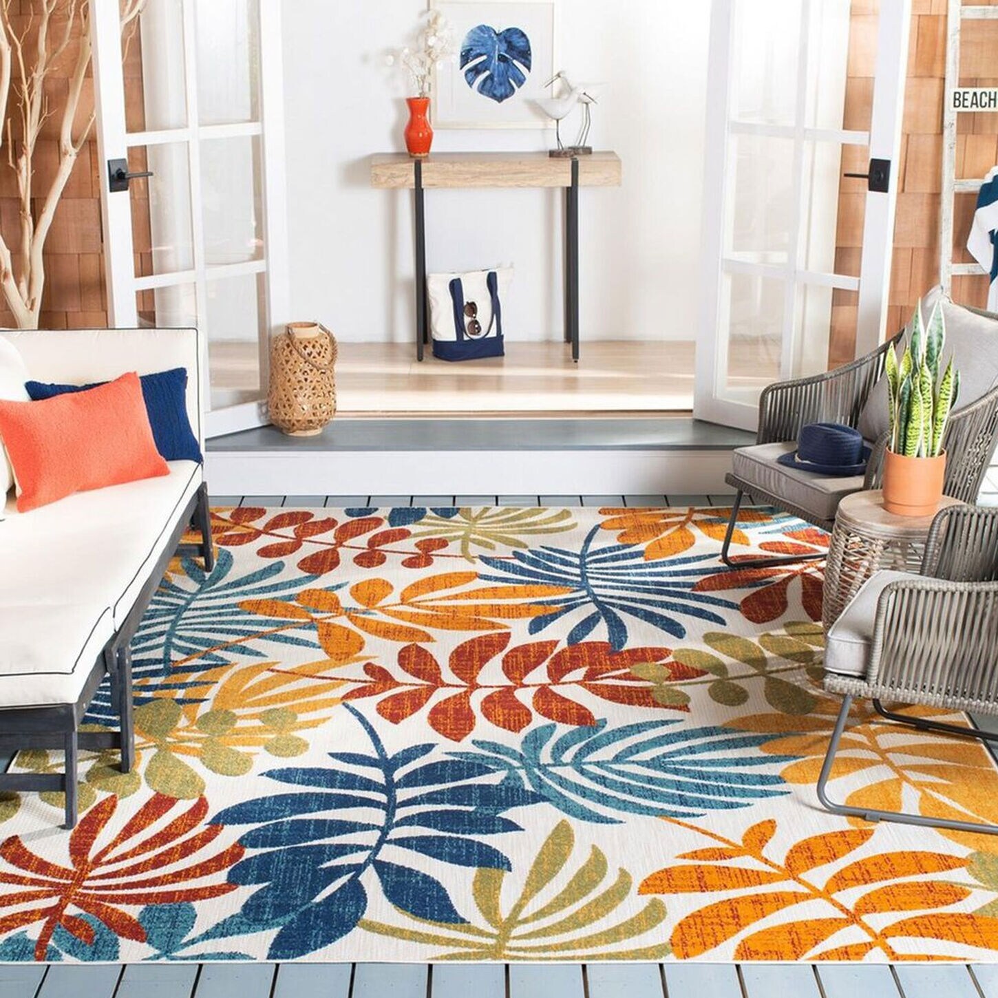 Safavieh Cabana CBN814A 8' x 10' Creme and Red Indoor/Outdoor Area Performance Rug