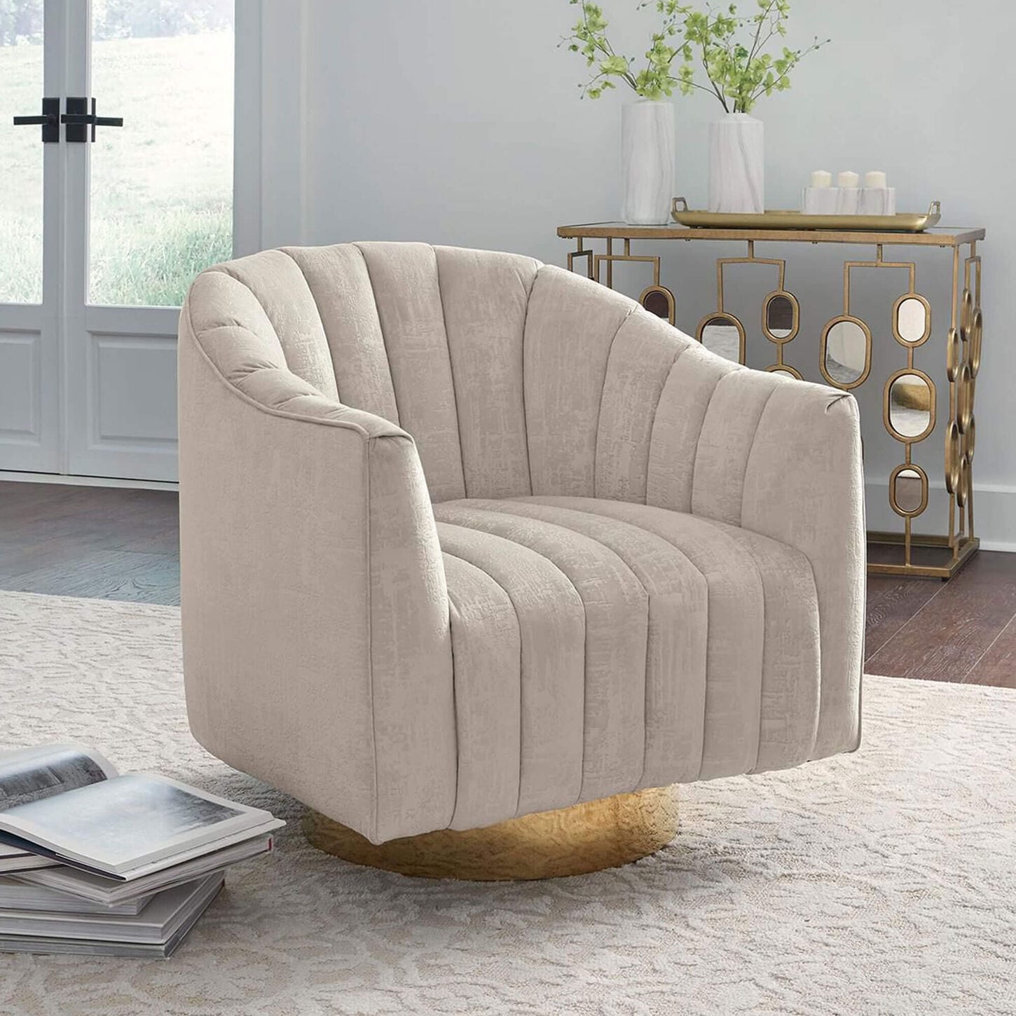 Ashley Penzlin Swivel Accent Chair in Pearl