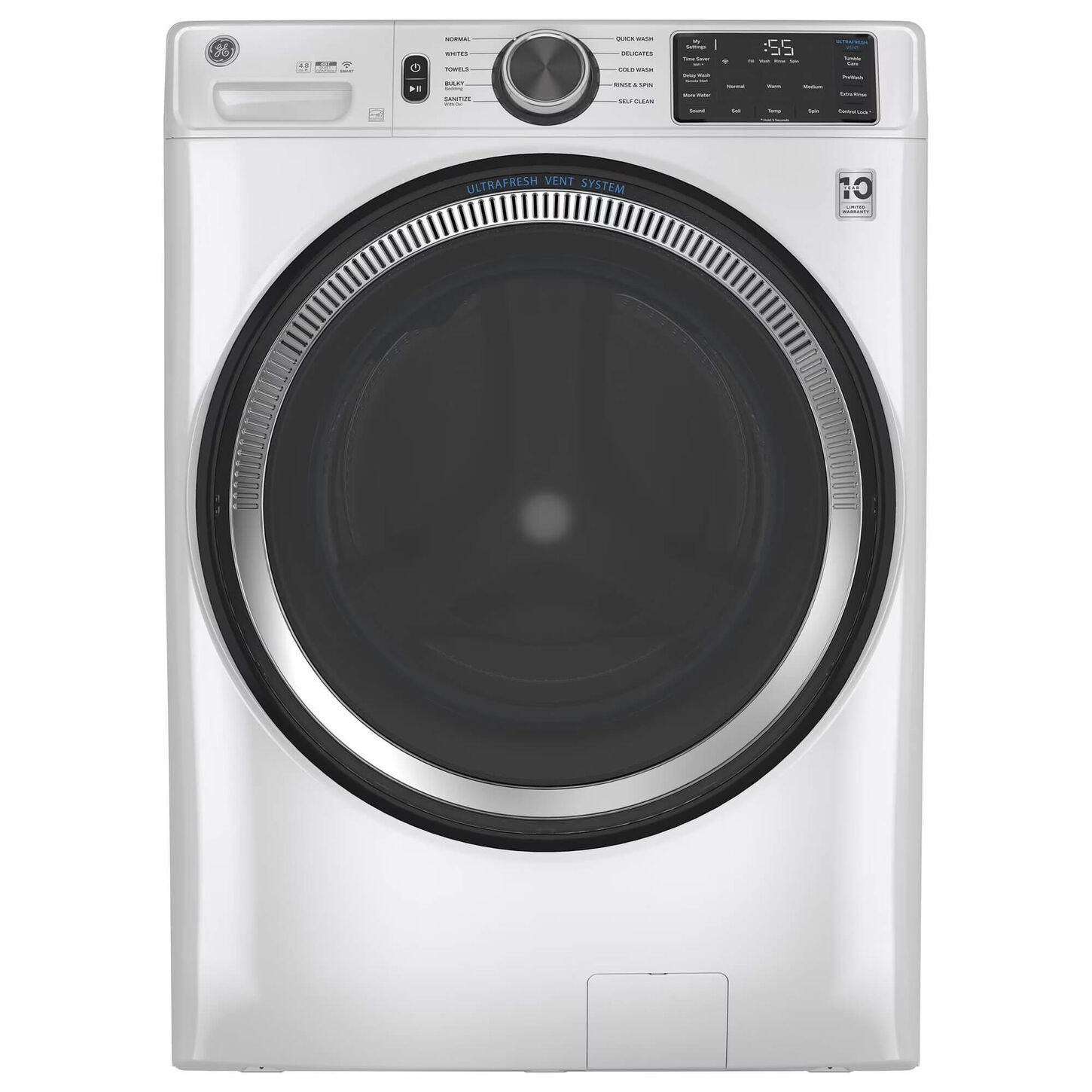 GE Appliances 4.8 Cu. Ft. Capacity Smart Front Load ENERGY STAR Washer with UltraFresh Vent System with OdorBlock in White