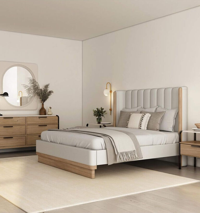 Vantage Portico 3-Piece Queen Upholstered Shelter Bedroom Set