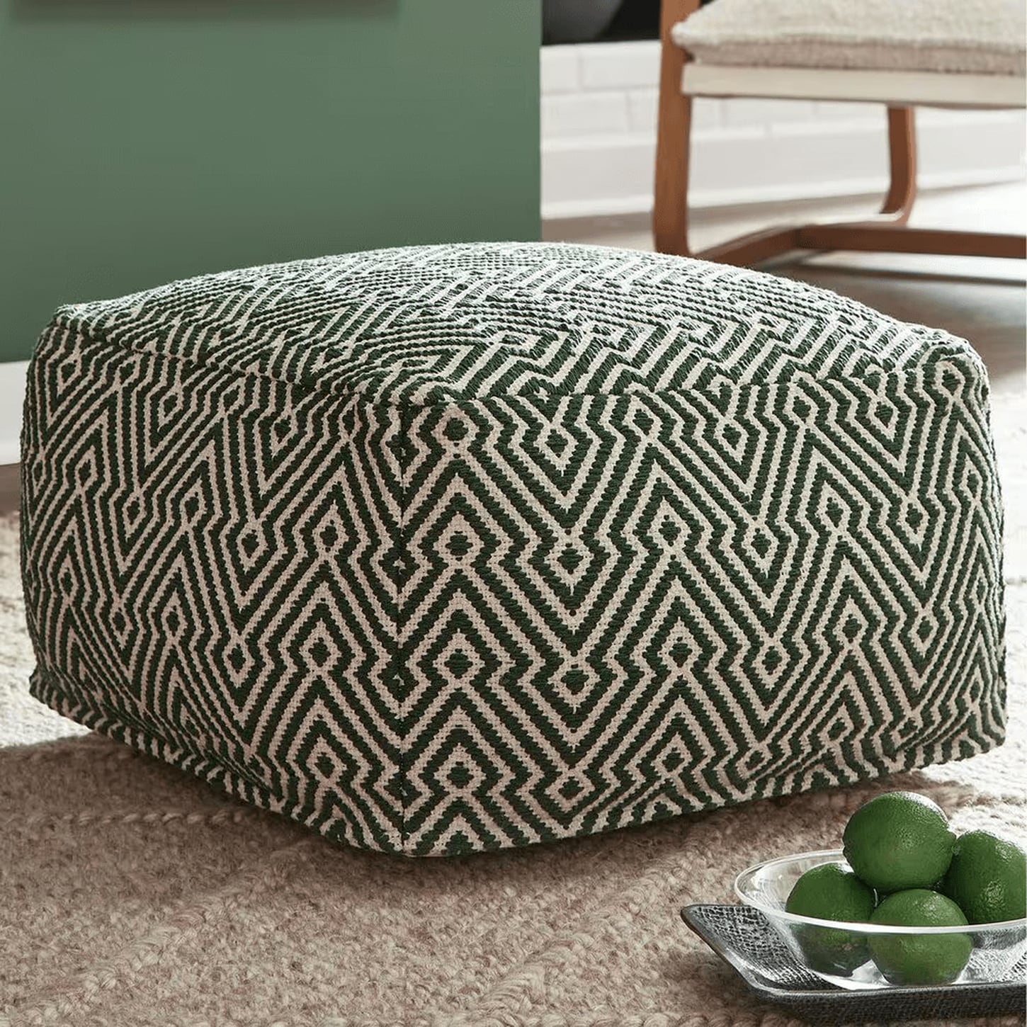 Ashley Abacy Pouf in Green and Ivory