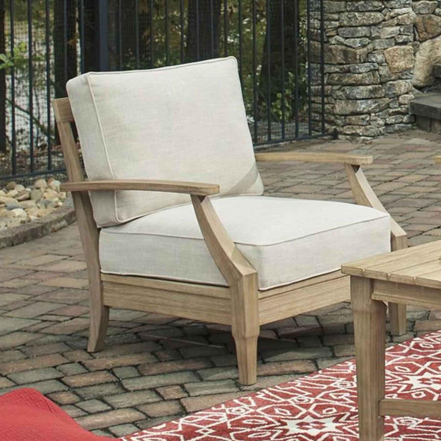 Ashley Clare View Lounge Chair with Beige Cushion in Antique Teak