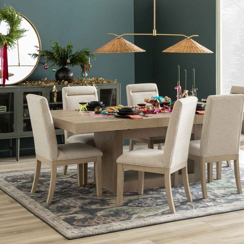 Holiday dining scene with dining set and sideboard