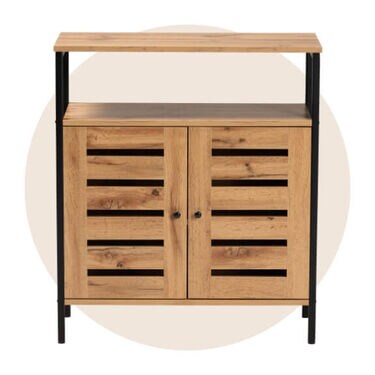 Baxton Studio Vander 2-Door Shoe Cabinet in Oak Brown and Black