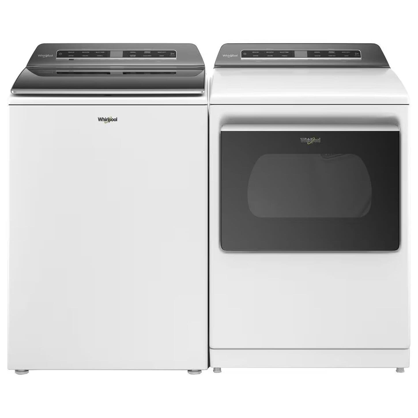 Whirlpool 5.3 Cu. Ft. Top Load Washer and 7.4 Cu. Ft. Electric Dryer Laundry Pairs in White