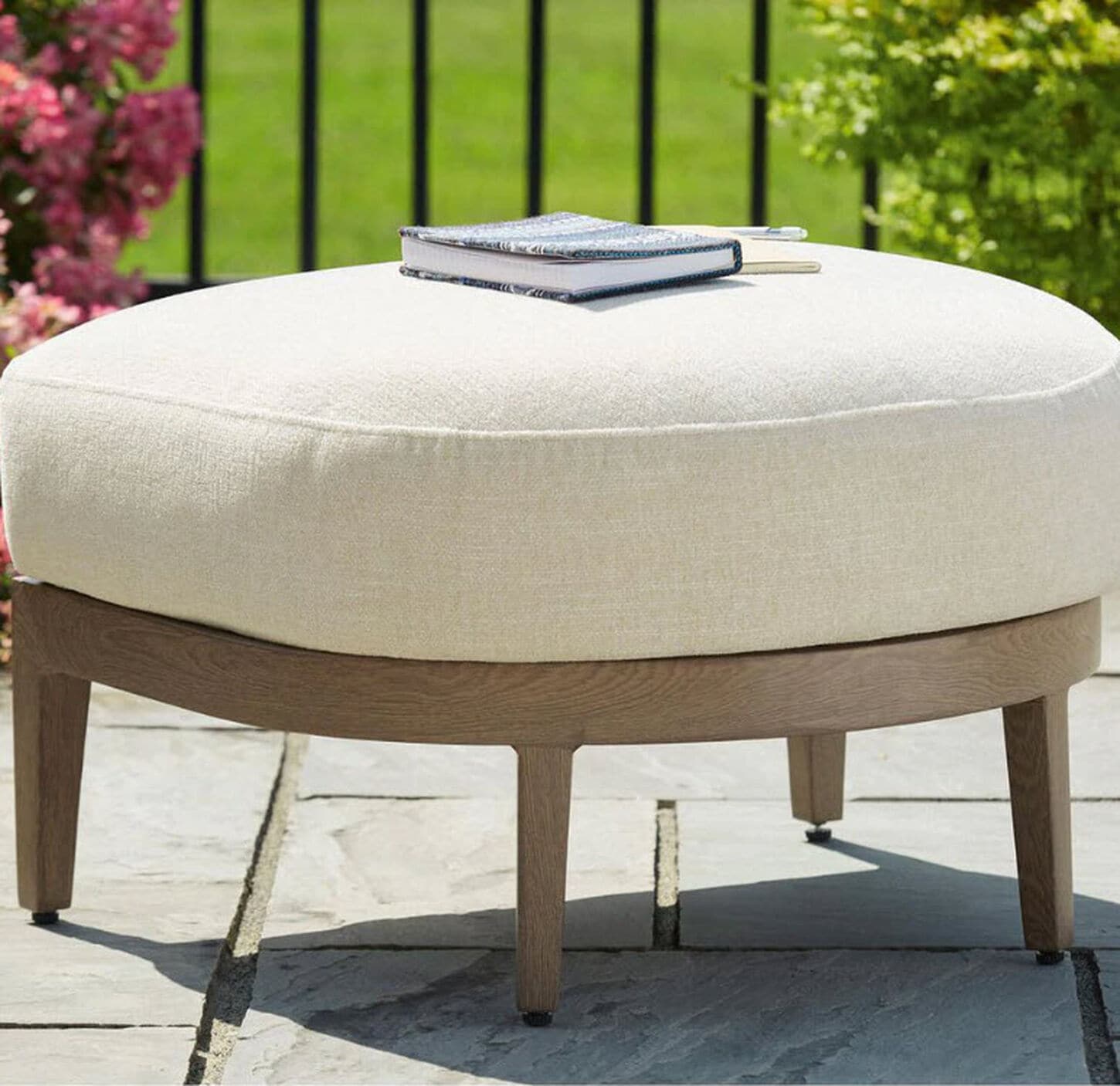 Ashley Serene Bay Ottoman with White Cushion in Dark Brown
