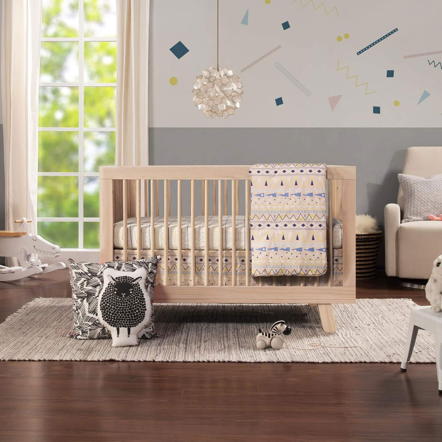 Babyletto Hudson Crib and 3 Drawer Dresser Set in Washed Natural and White