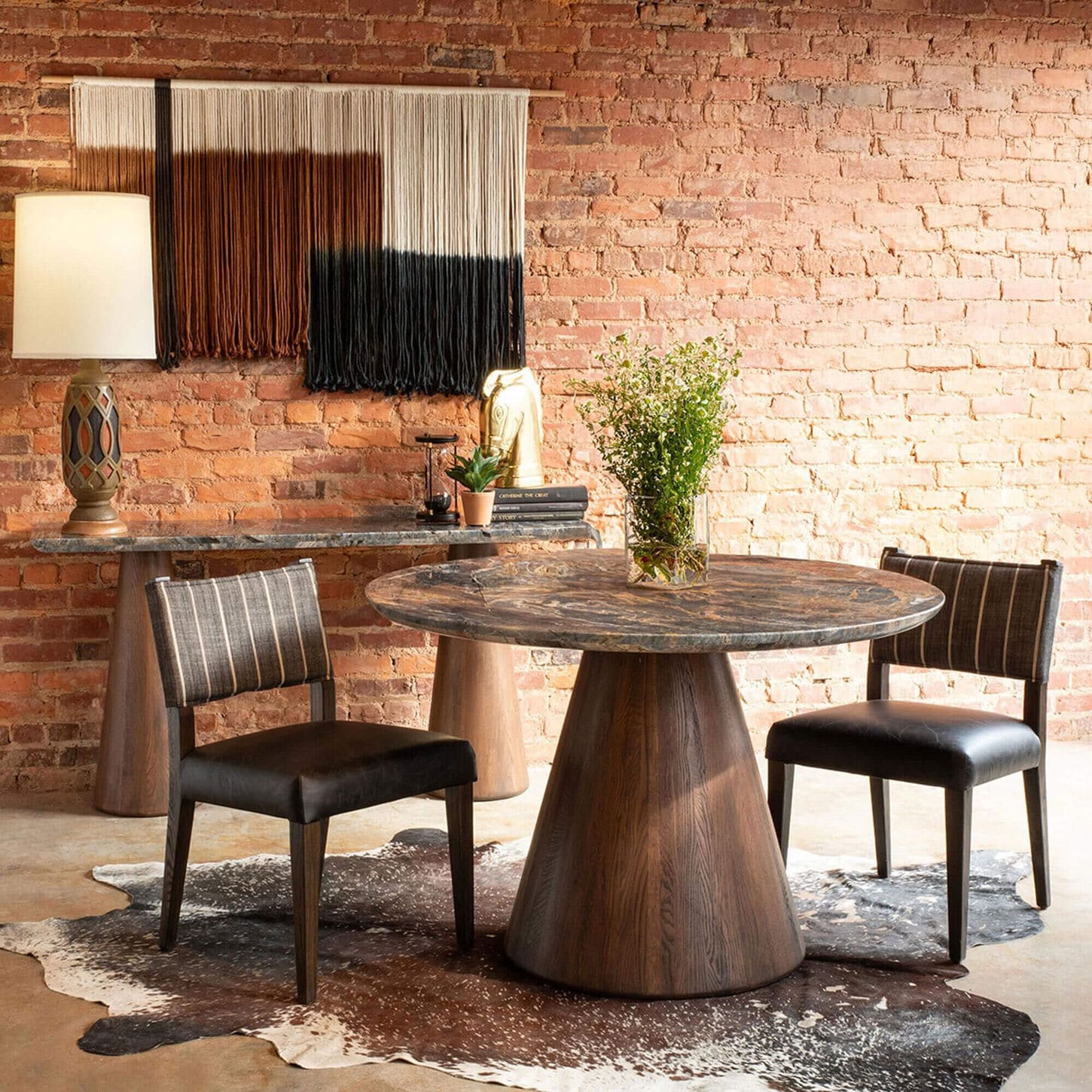 Home Trends & Design Vista 48" Round Dining Table in Lava Marble and Dark Mango - Table Only