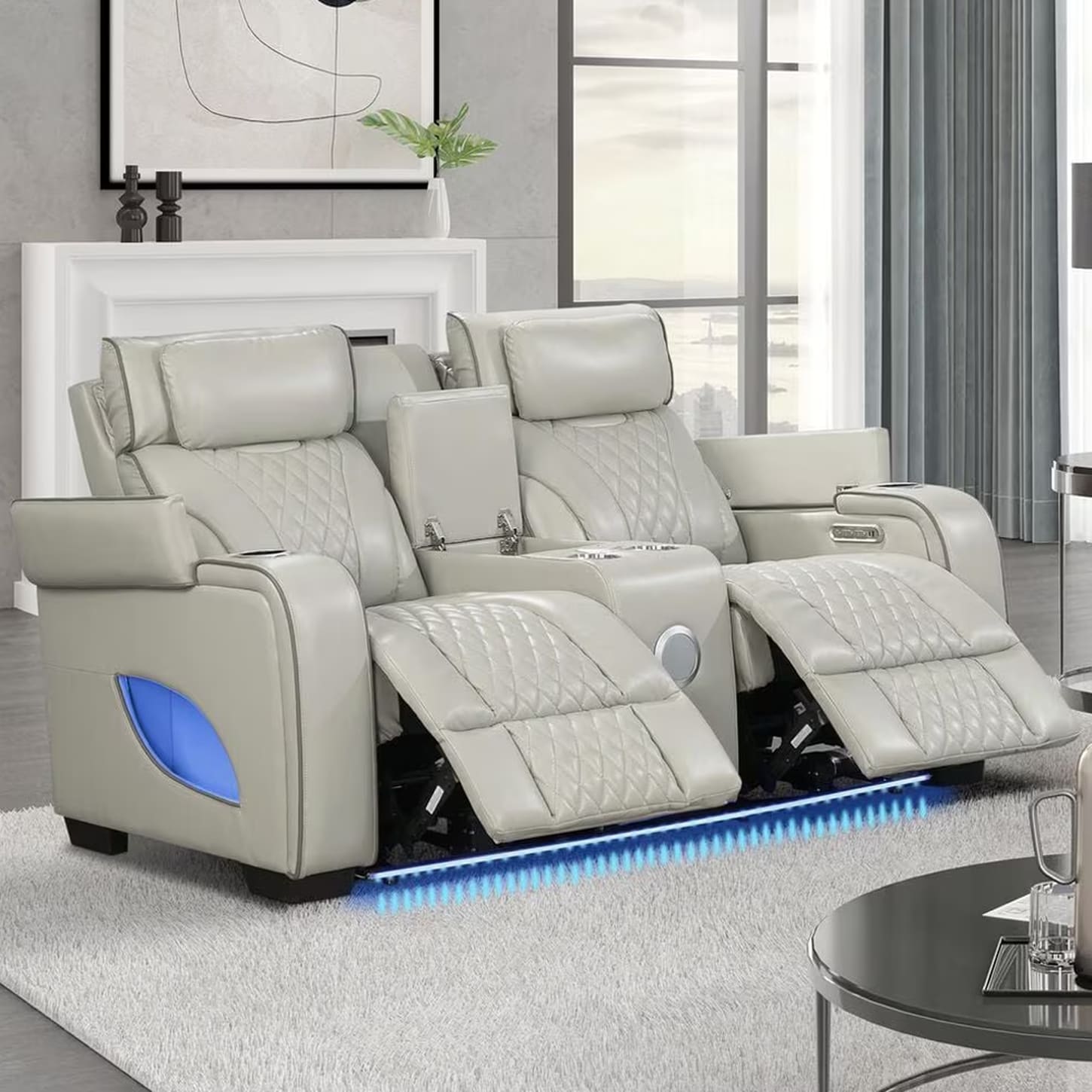 Titanic Furniture All Star Power Reclining Loveseat with Power Headrest in Gray