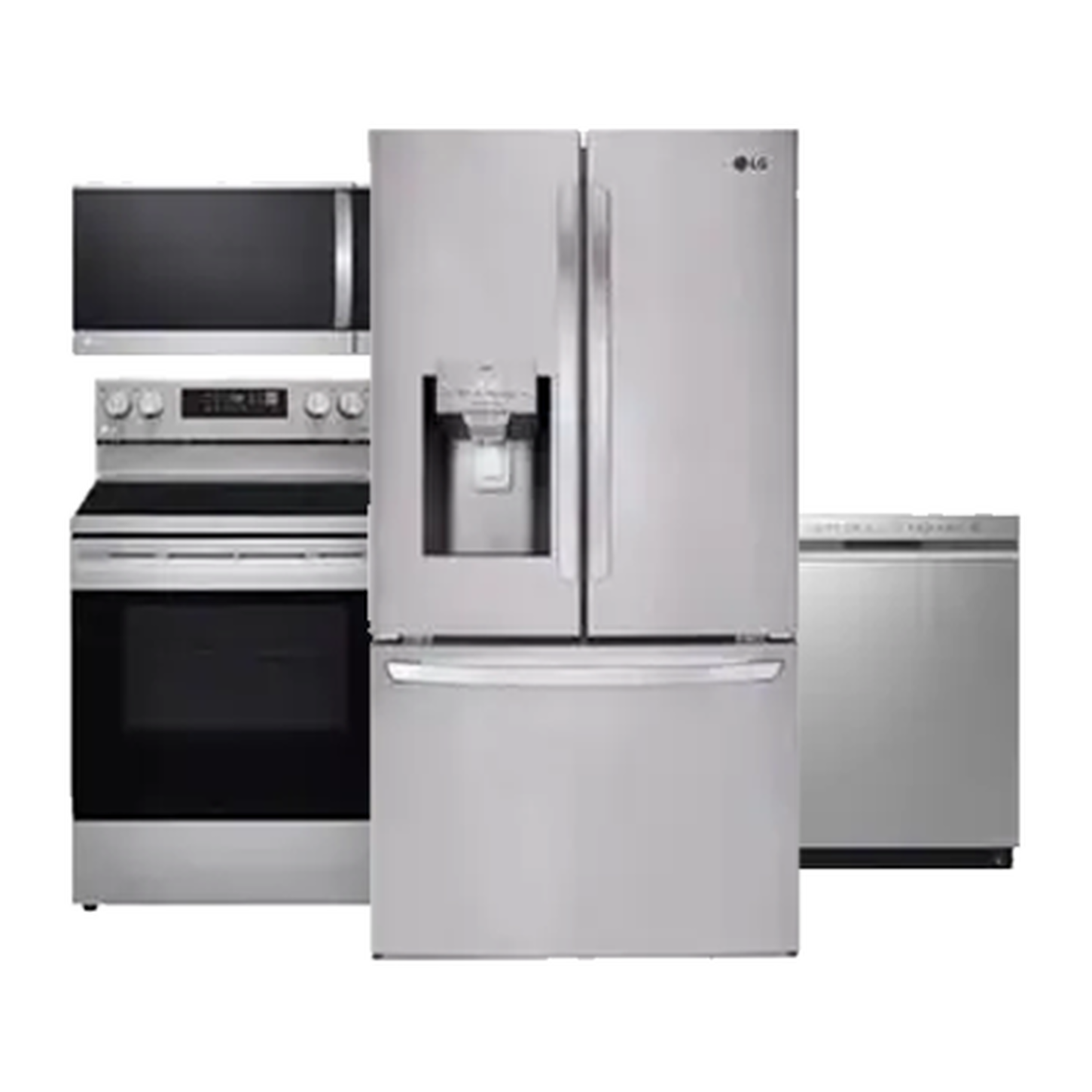 Refrigerator Range Microwave and Dishwasher in Stainless Steel