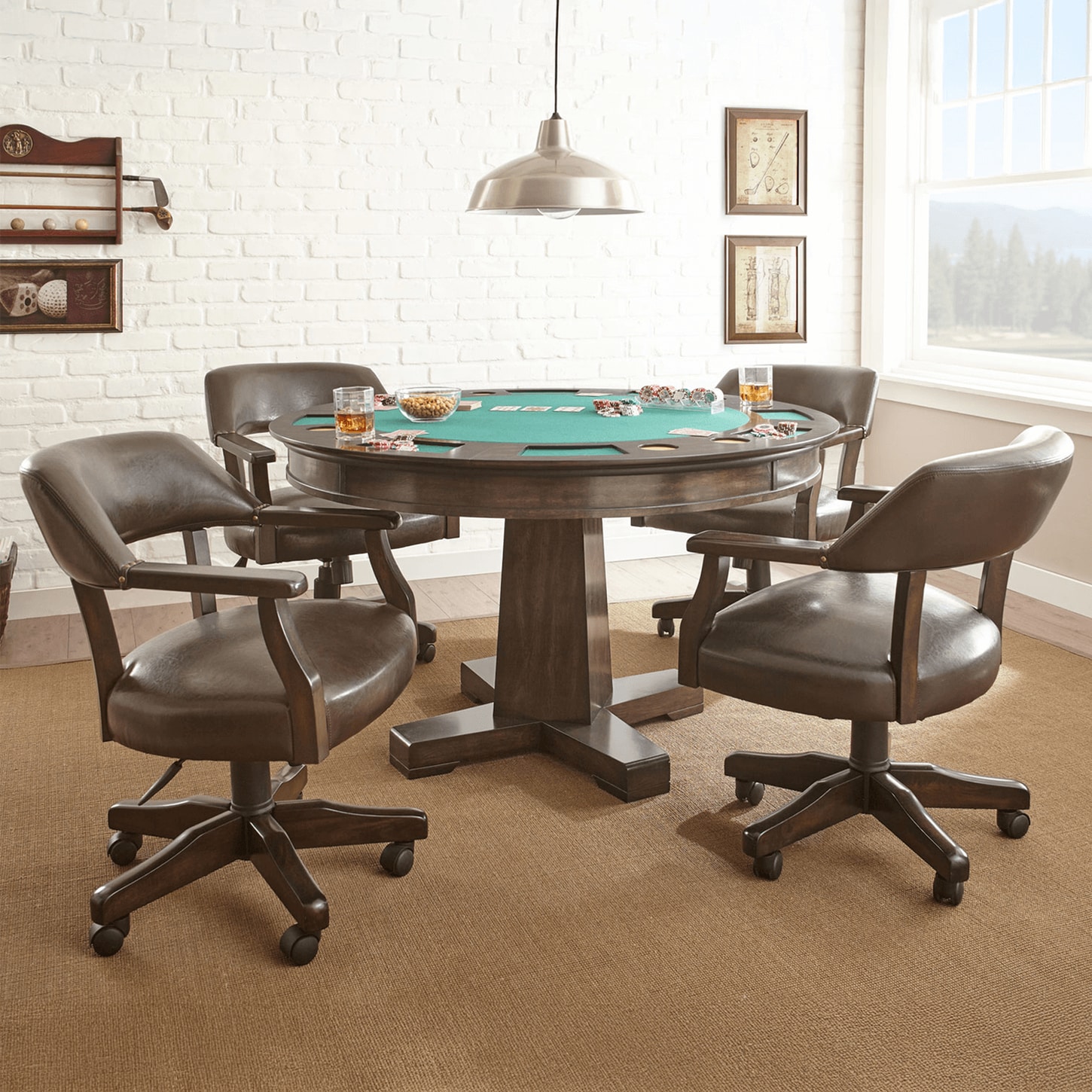 Game table and chairs in indoor recreation setting