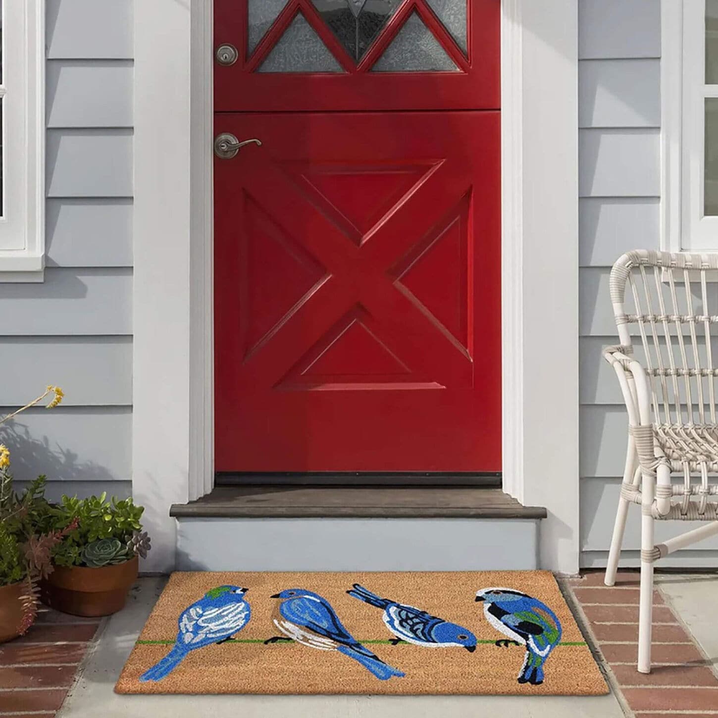 Trans-Ocean Import Natura Blue Birds 2' x 3' Natural and Blue Door Mat