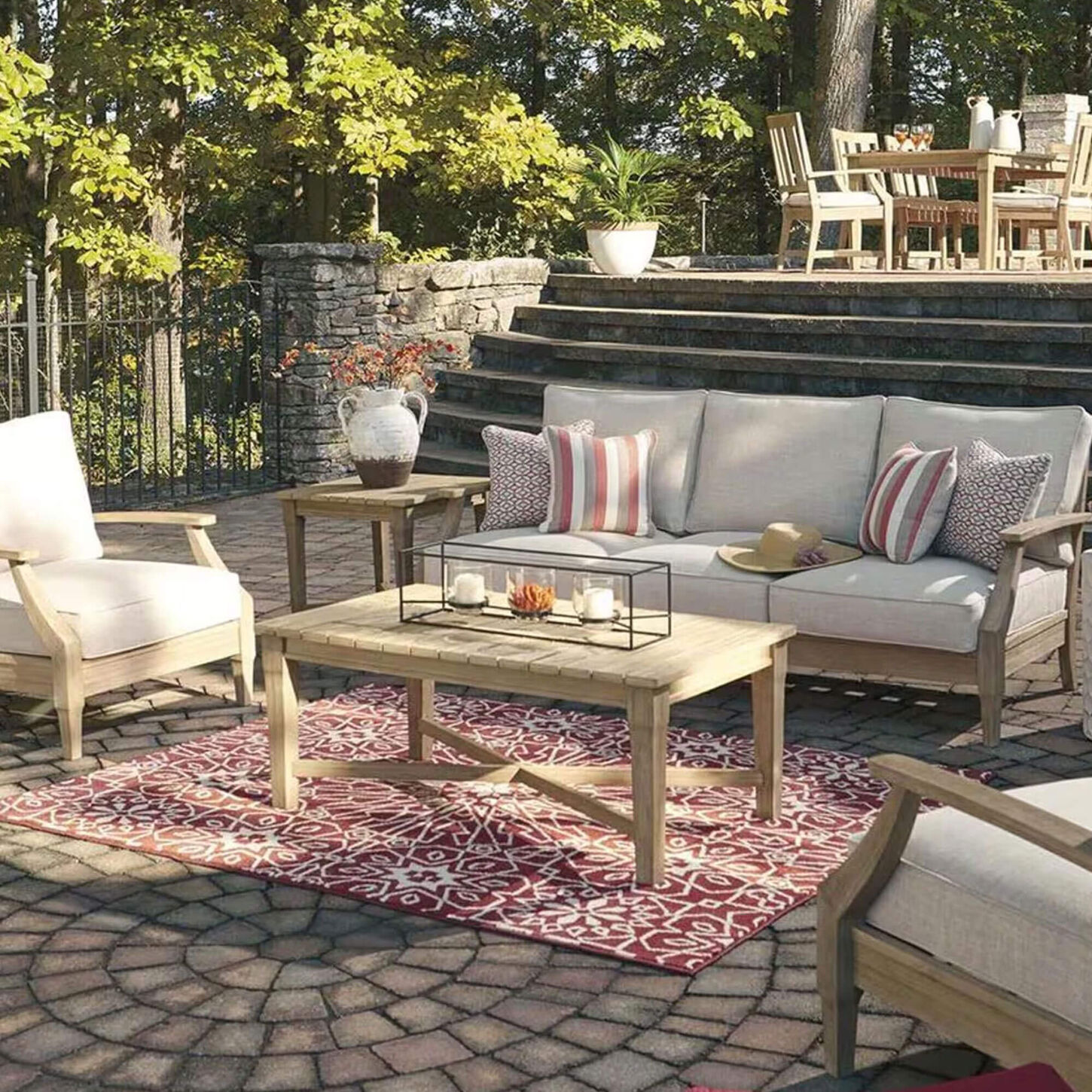 Ashley Clare View Sofa with Beige Cushion in Antique Teak