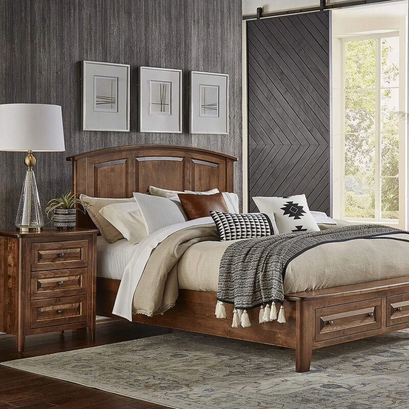 Archbold Furniture Carson Queen Storage Bed and Nightstand in Maple Bark