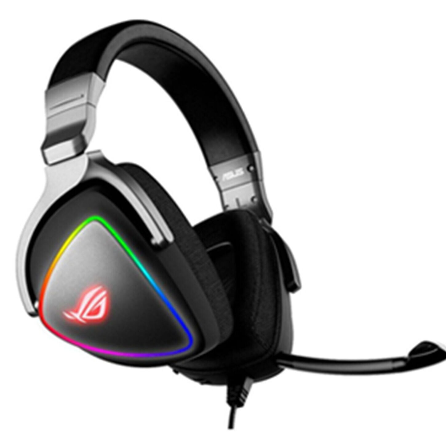 Gaming headphones with color lights on the side and a built-in microphone
