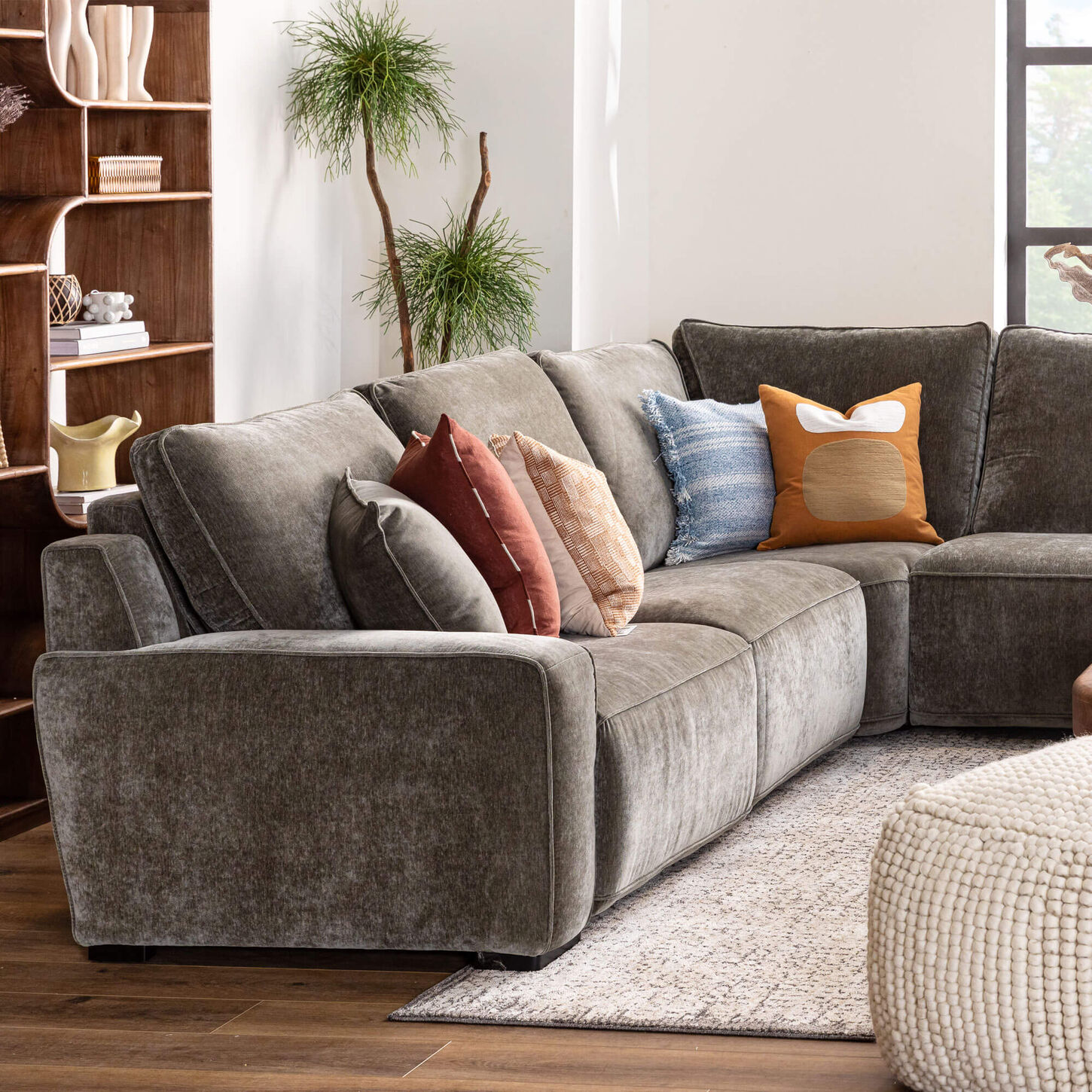 Living room sectional with throw pillows