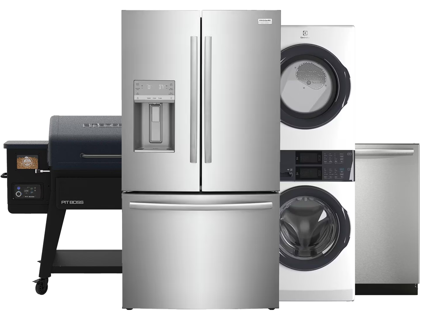 Collection of various LG appliances in white and stainless styles