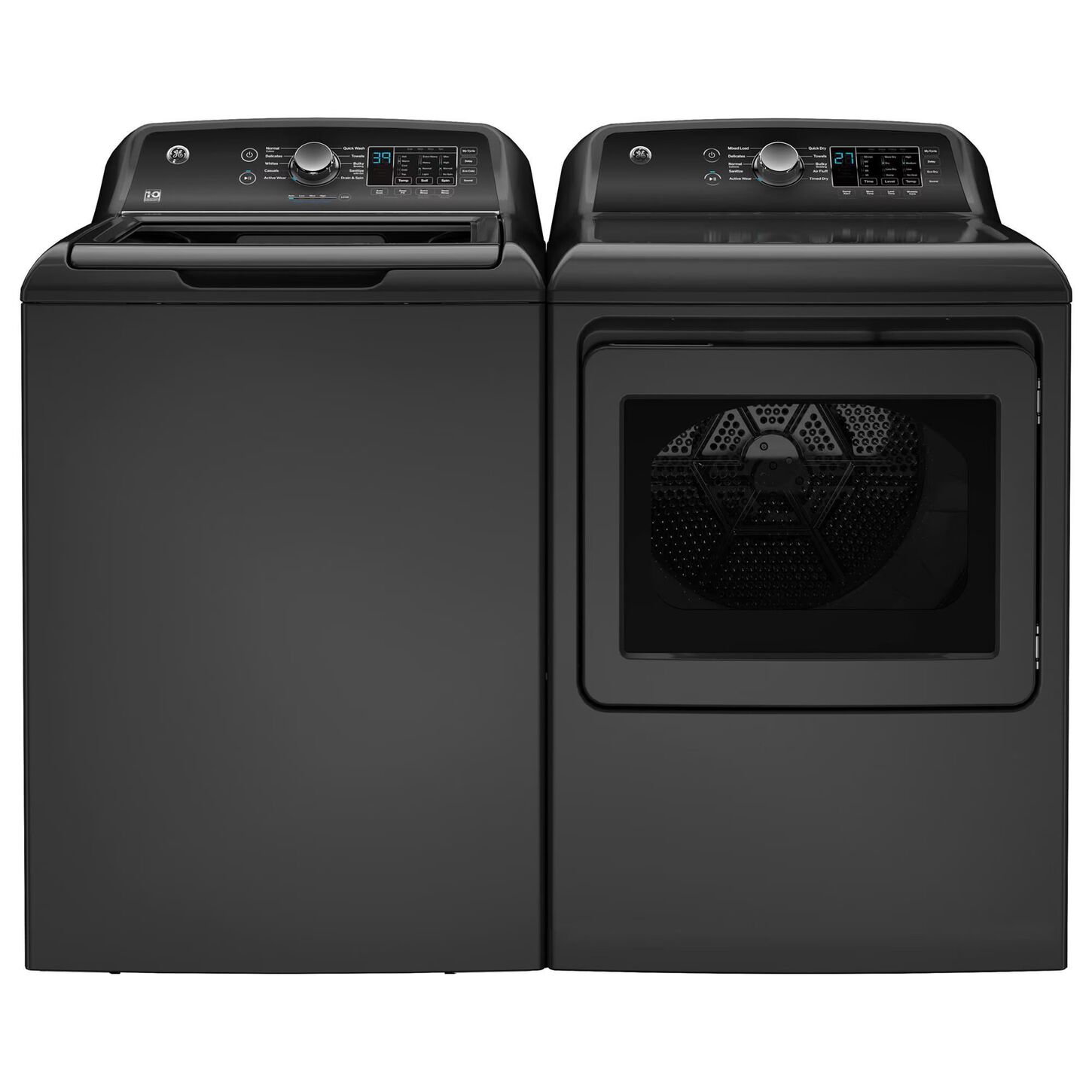 GE Appliances 4.5 Cu. Ft. Top Load Washer and 7.4 Cu. Ft. Electric Dryer Laundry Pair in Diamond Gray