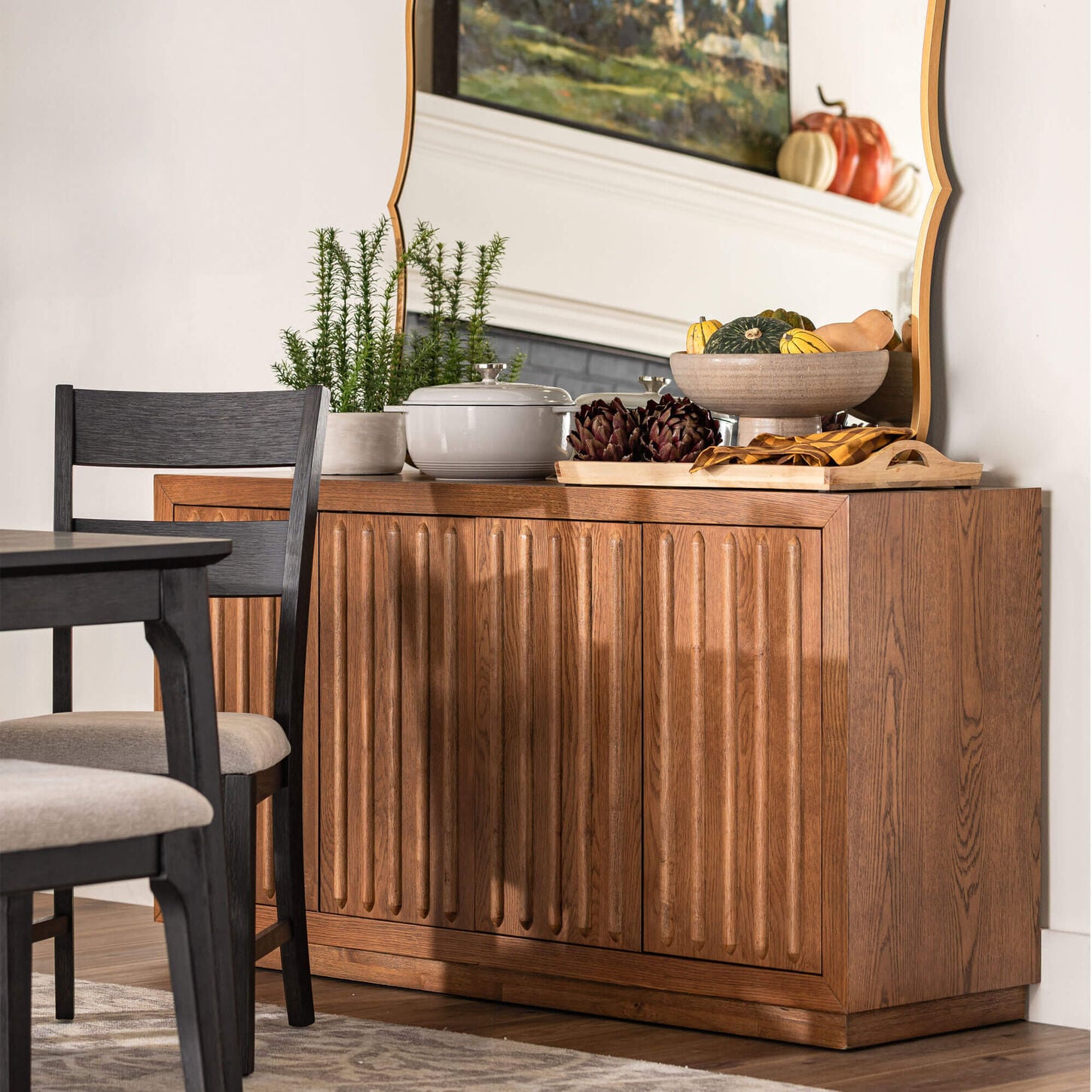 Wooden sideboard with mirror