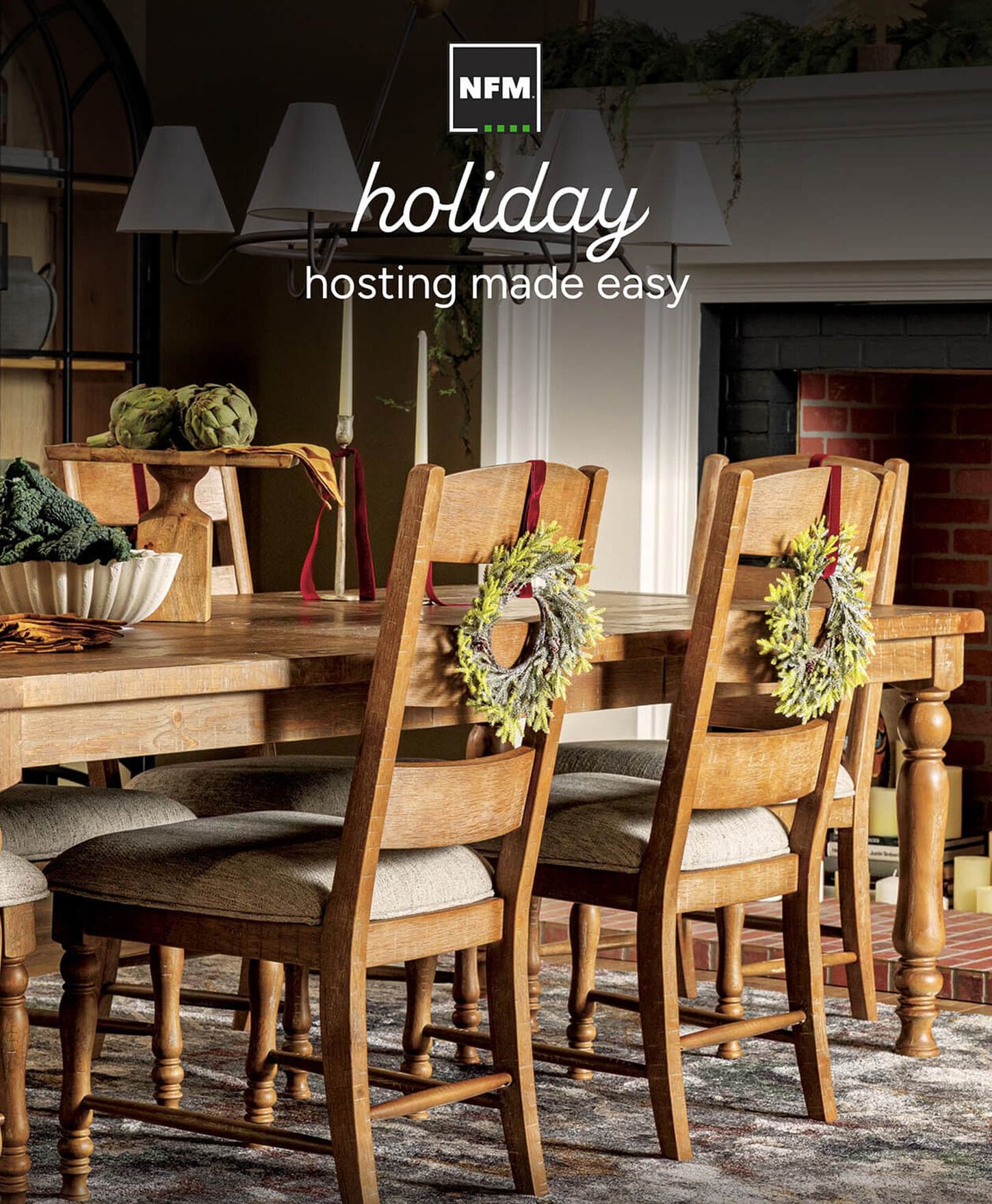 Holiday Hosting Catalog that feature a dining room set on the cover