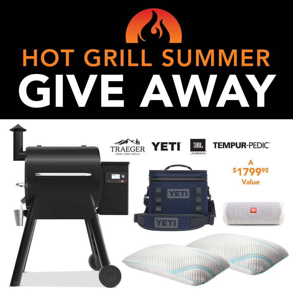 Text 'Maha' to 41942 for your chance to win this prize package! Package includes: Traeger Grill Pro 575, Waterproof JBL Bluetooth(R) speaker, Yeti Cooler, 2 Tempur-Adapt® Pro Low Cooling Pillows. Value $1799.95