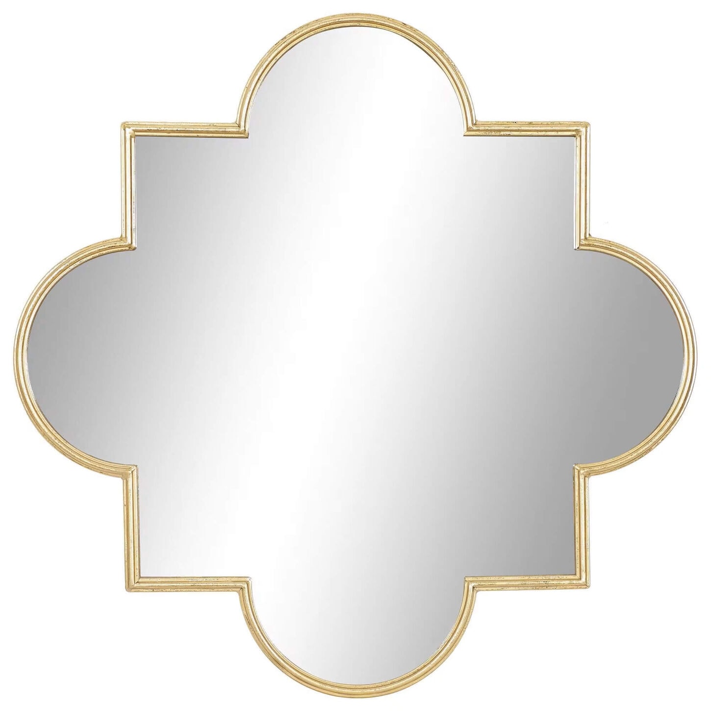 Maple and Jade 34" Metal Geometric Quatrefoil Wall Mirror in Satin Gold
