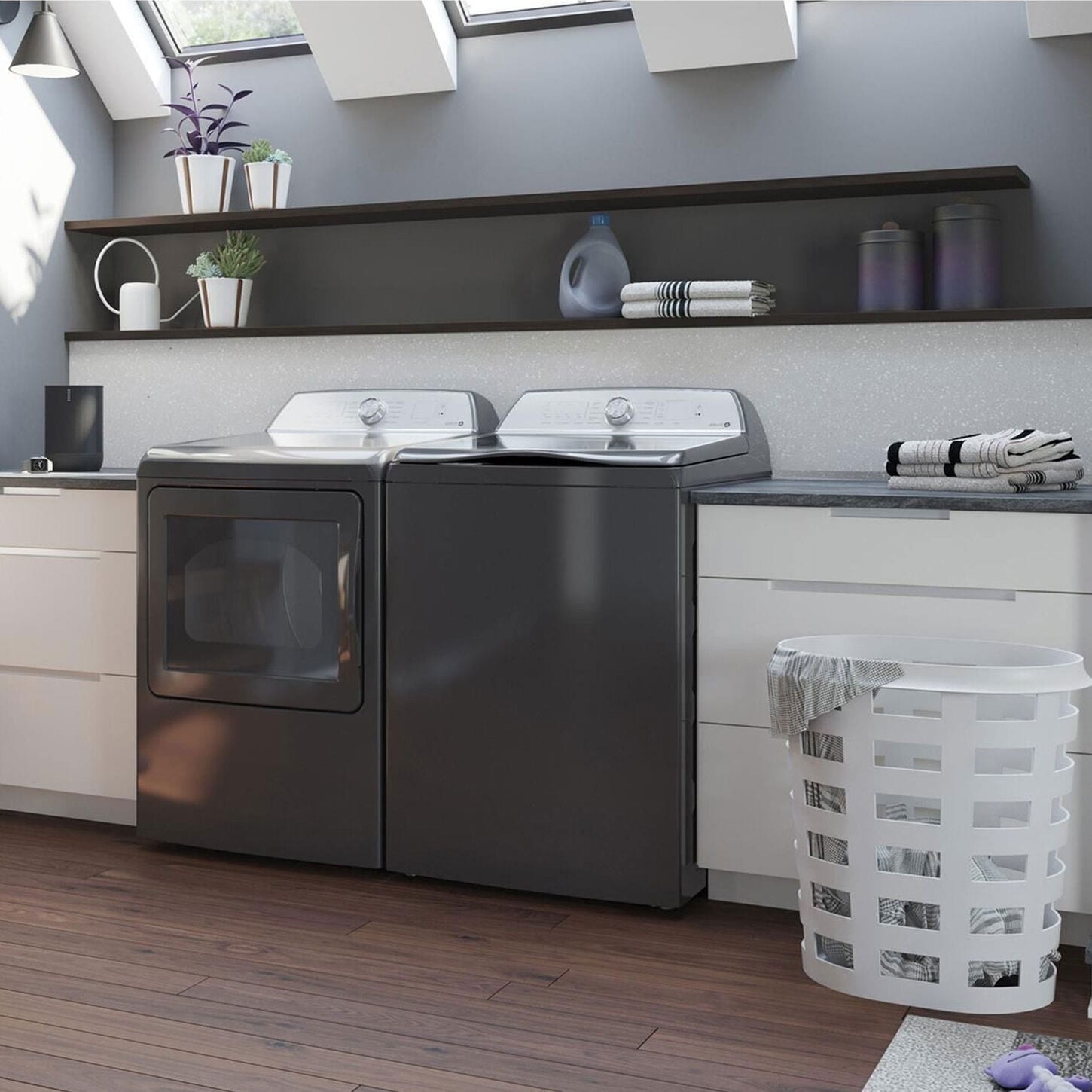 GE Profile Laundry Pair in Diamond Gray