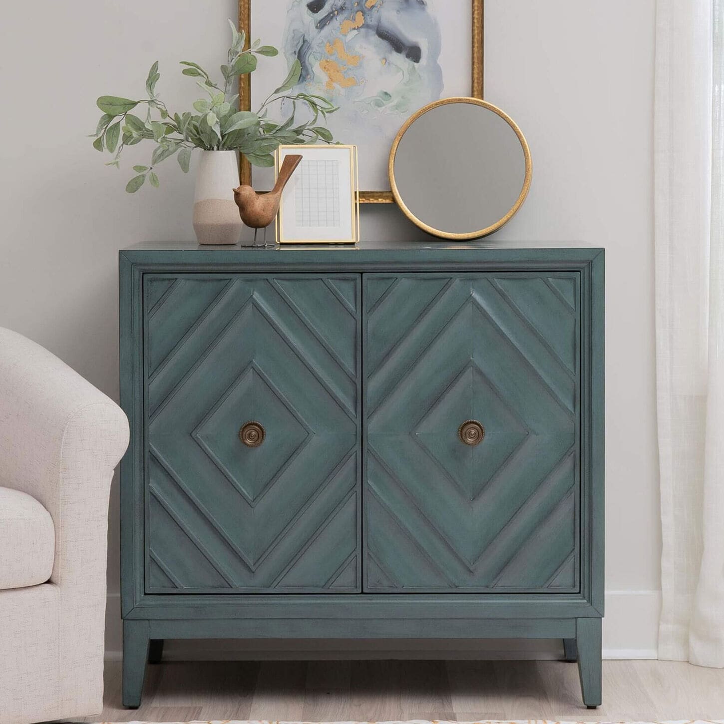 Linon Home Decor Dian Diamond 2-Door Cabinet in Blue