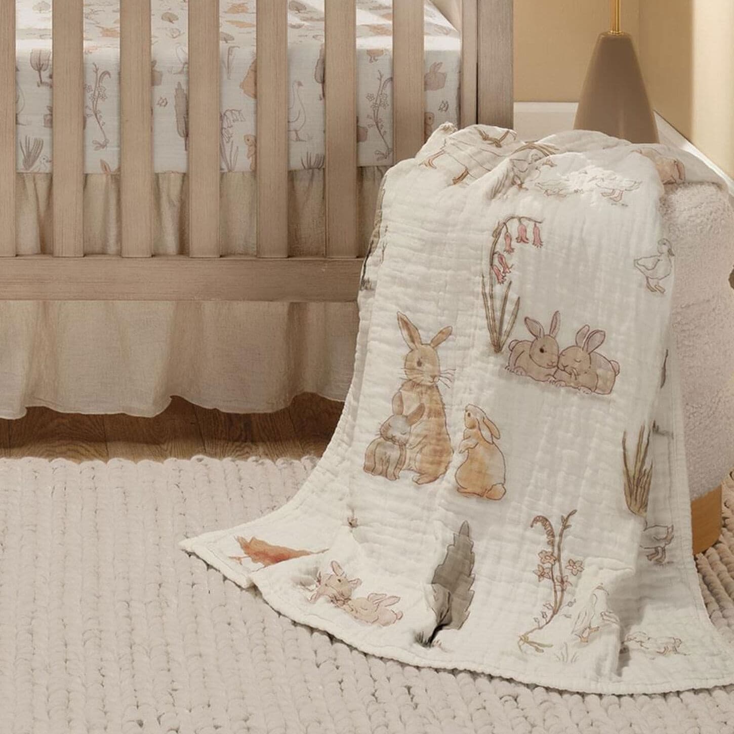 Lambs & Ivy Bunny Hop 3-Piece Crib Bedding Set in White and Ivory