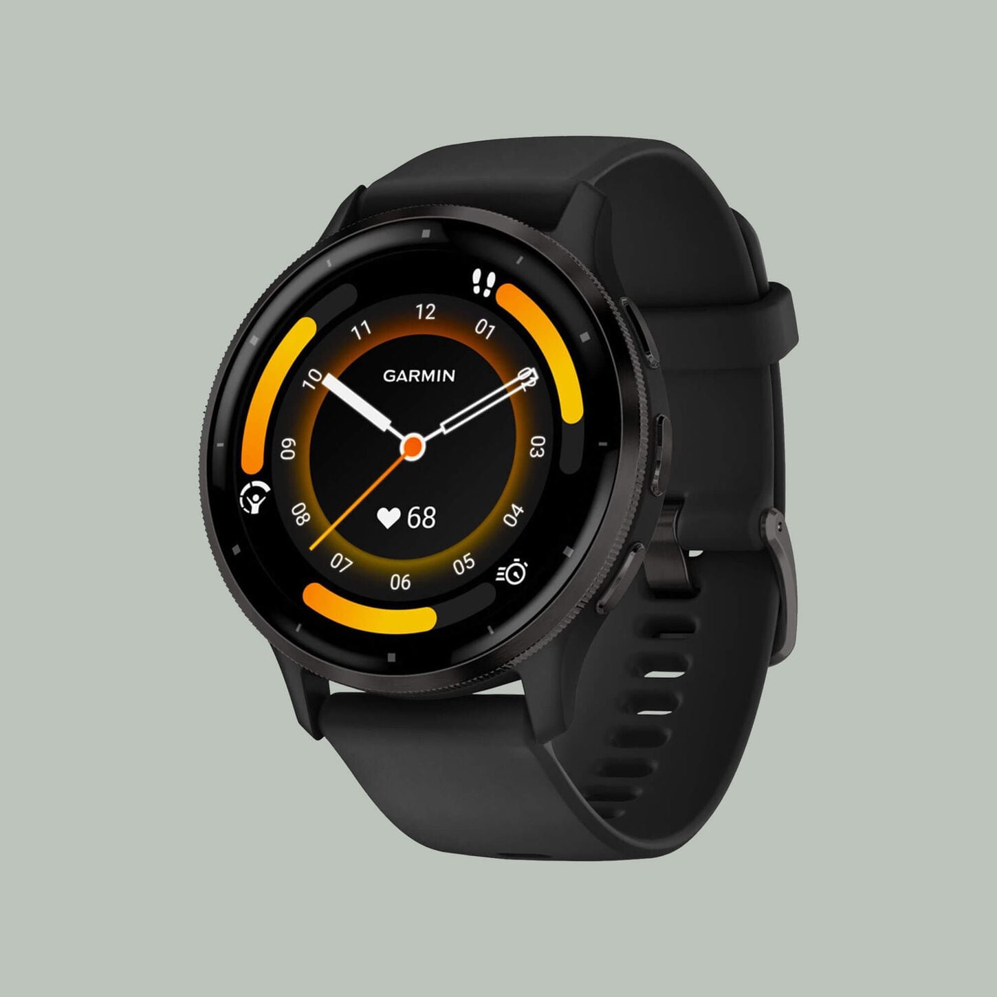 Garmin Venu 3 45mm Watch Slate Stainless Bezel Steel Black Case and Black Silicone Band