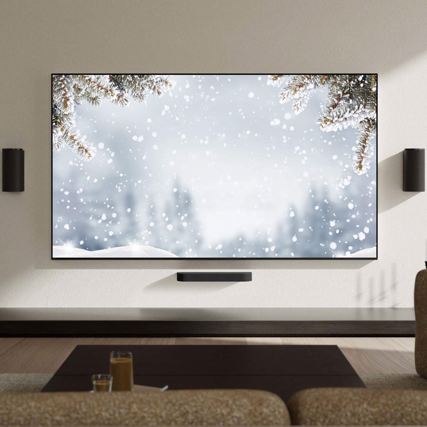 TV featuring winter scene in living room