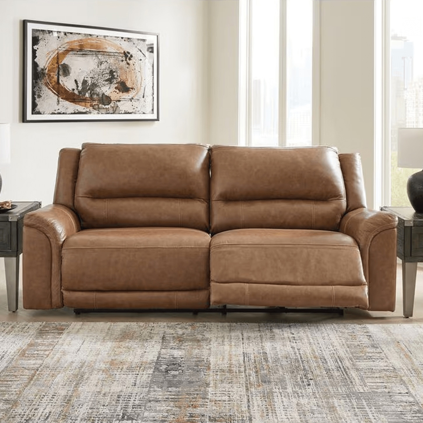 Ashley Trasimeno Power Reclining Sofa in Caramel
