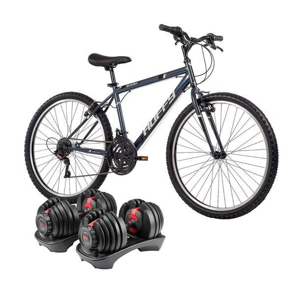 Huffy 26 inch Granite Men's Mountain Bike in Dark Blue and Bowflex SelectTech Adjustable Dumbbell Pair
