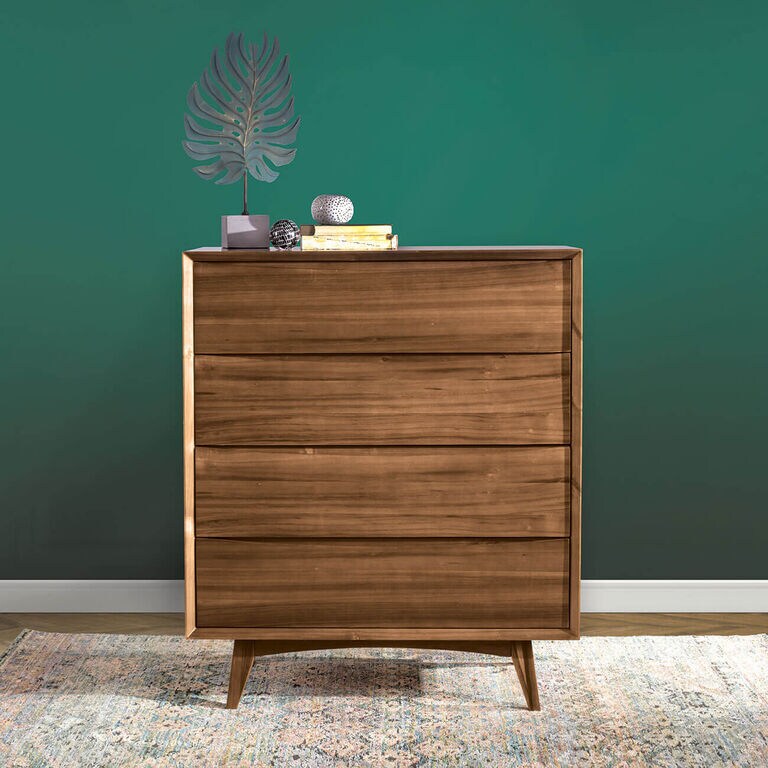 Wood dresser with decor on top