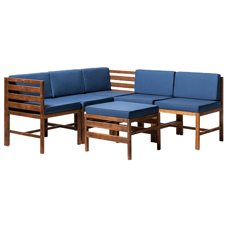 Walker Edison Sanibel 6-Piece Patio Modular Set in Dark Brown
