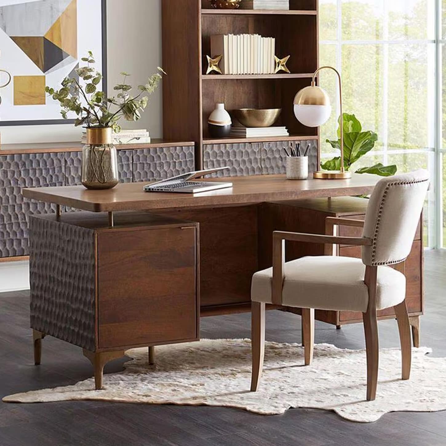 Home Trends & Design Santa Cruz Executive Desk in Walnut and Antique Gold