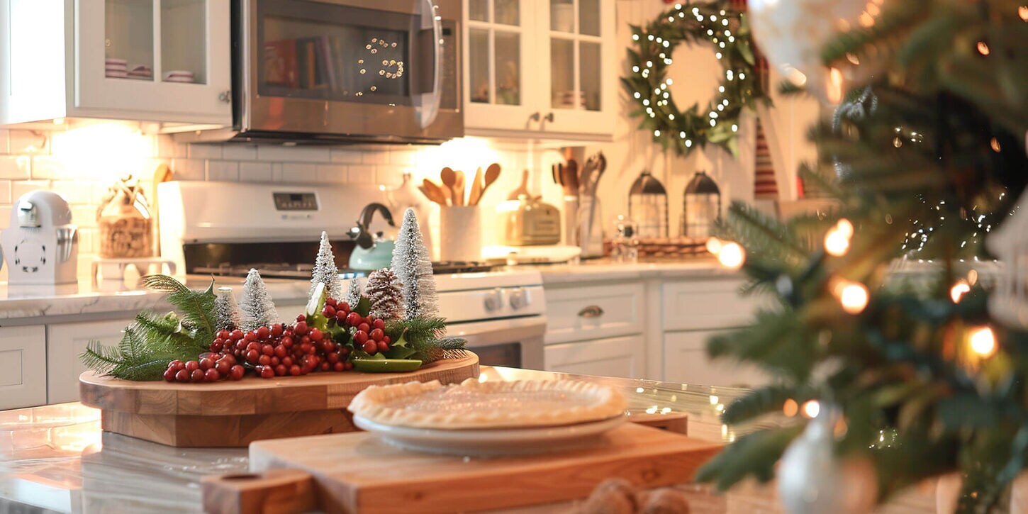 Cozy kitchen with lots of holiday decorations
