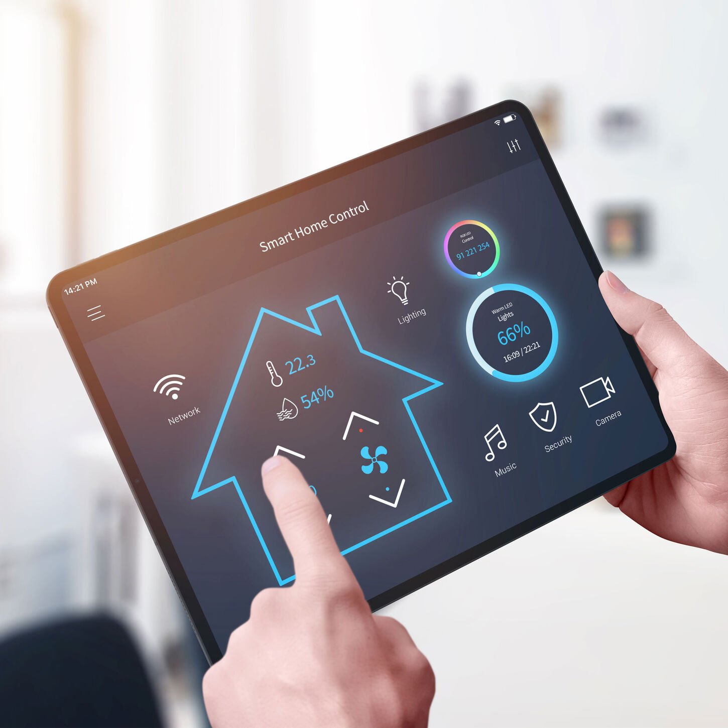 smart home controls on tablet