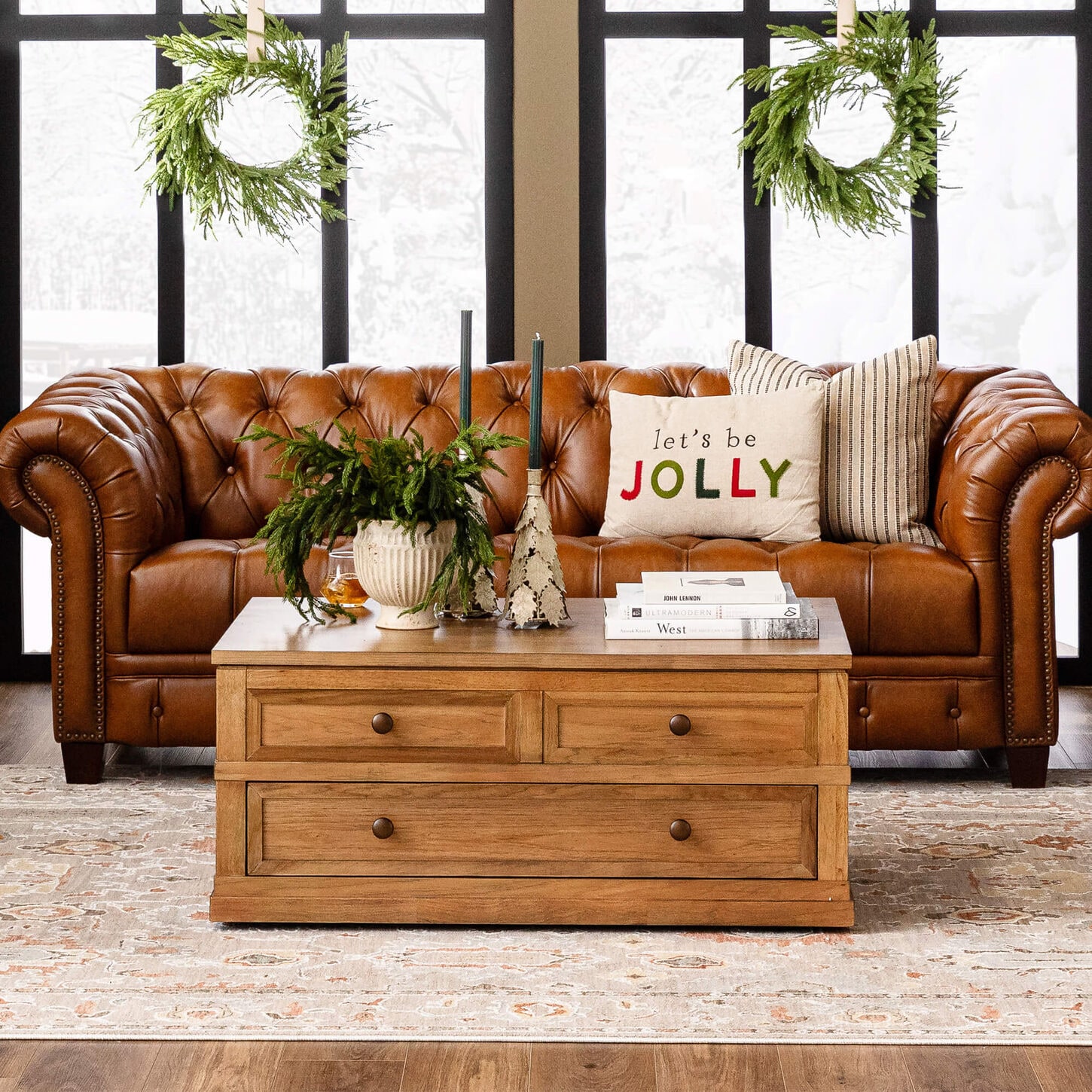 Brown sectional in a bright living room