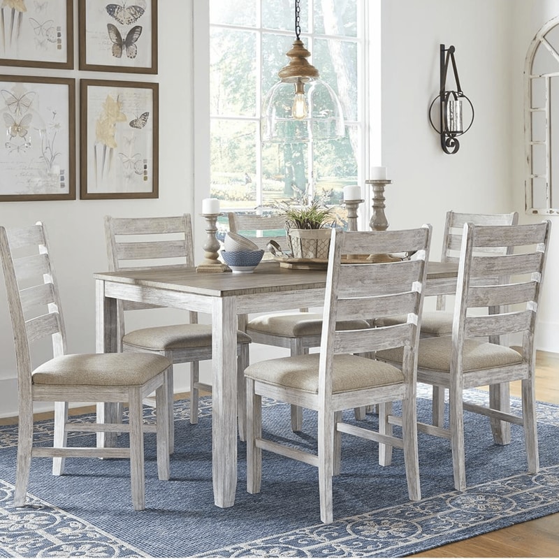 Ashley Skempton Dining Table and 6 Side Chairs in White and Light Brown
