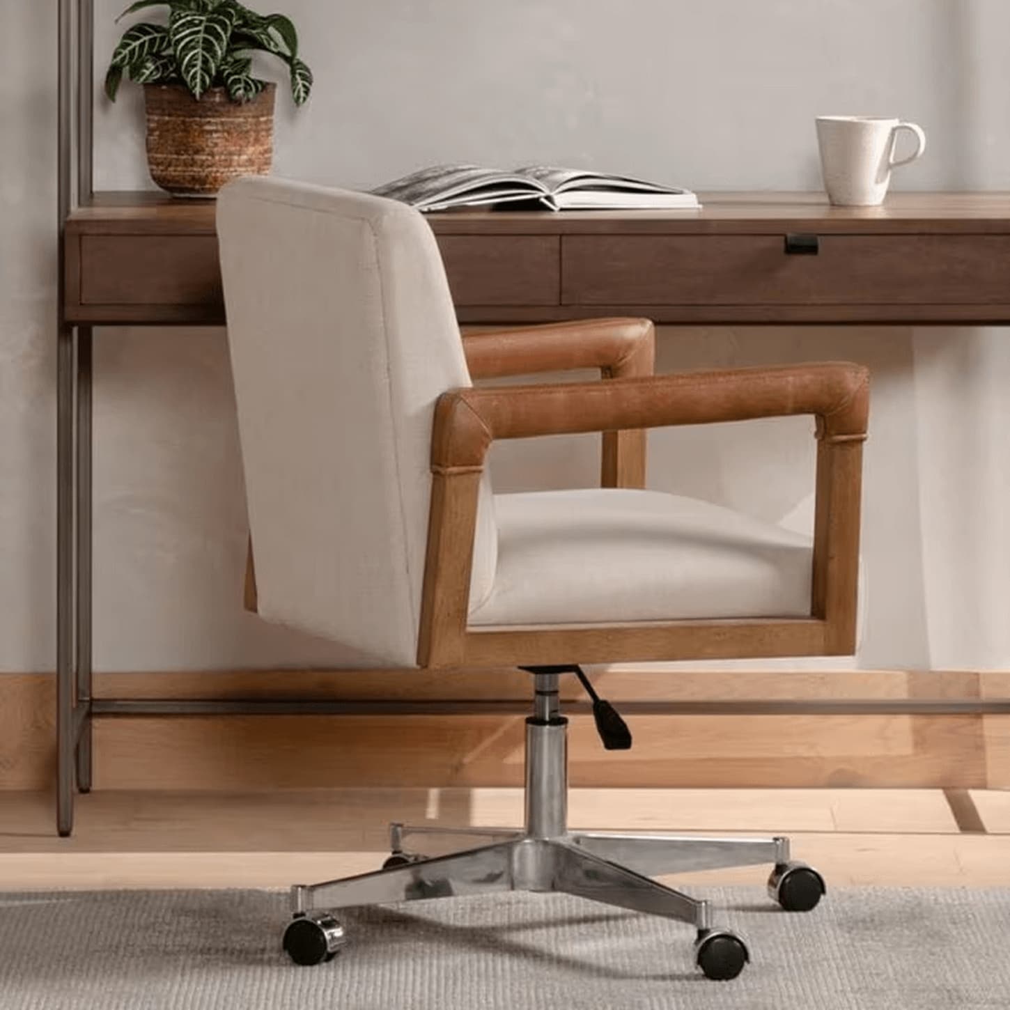 Four Hands Reuben Desk Chair in Lamont Nettlewood and Stainless Steel