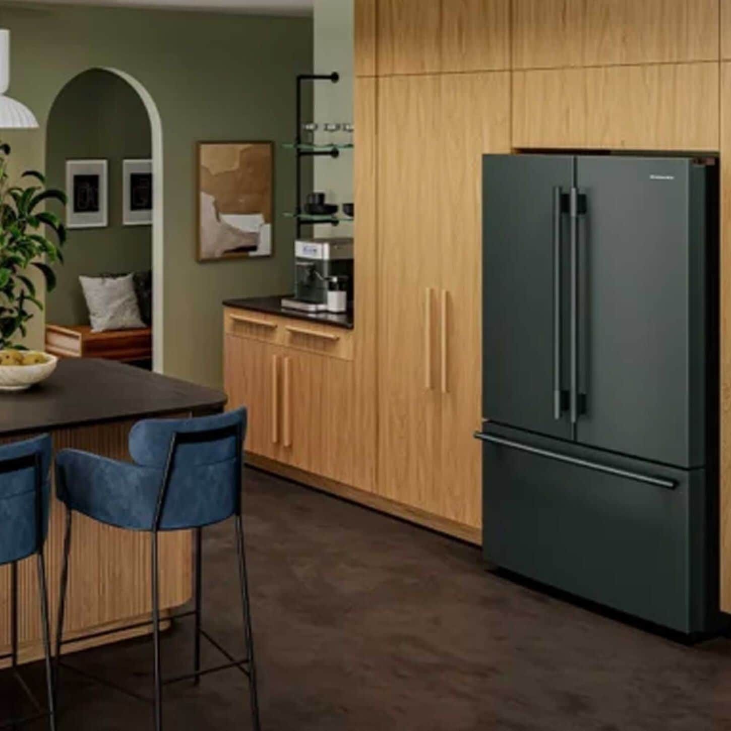 kitchenaid black refrigerator in kitchen