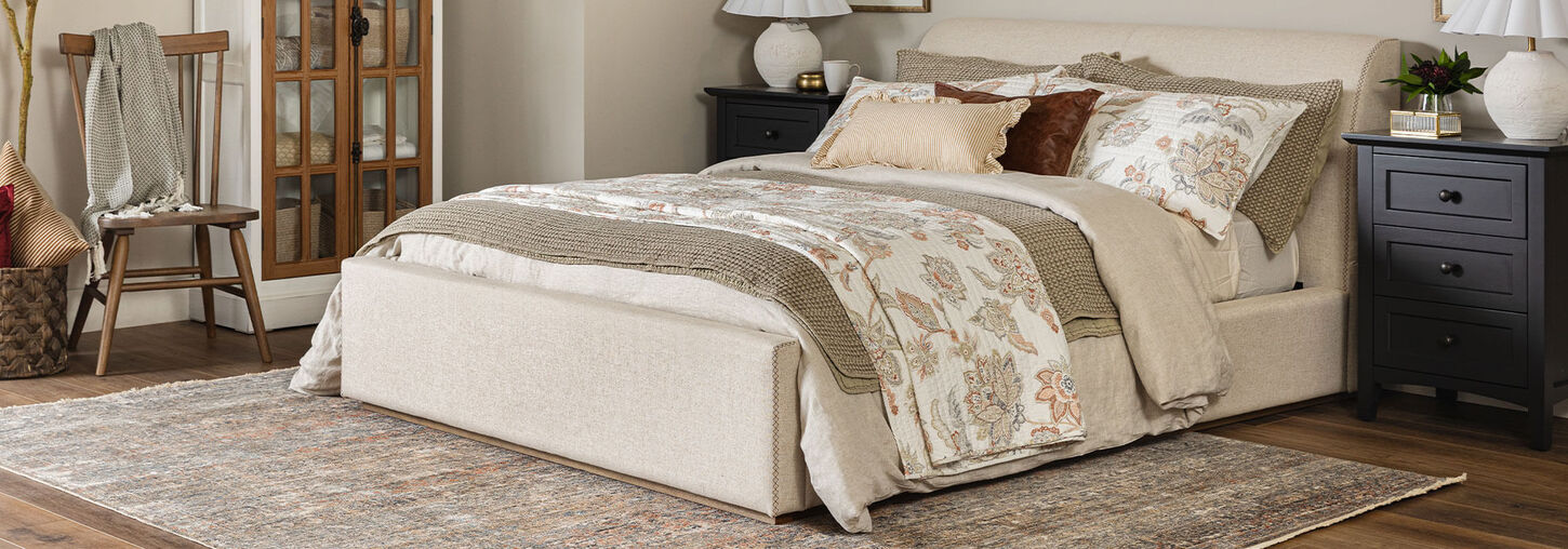 Urban Home Louis Queen Upholstered Platform Bed in Natural Linen
