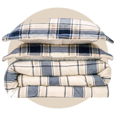 Pem America Truly Soft Cuddle Warmth 2-Piece Twin XL Comforter Set in Blue and Cream Plaid