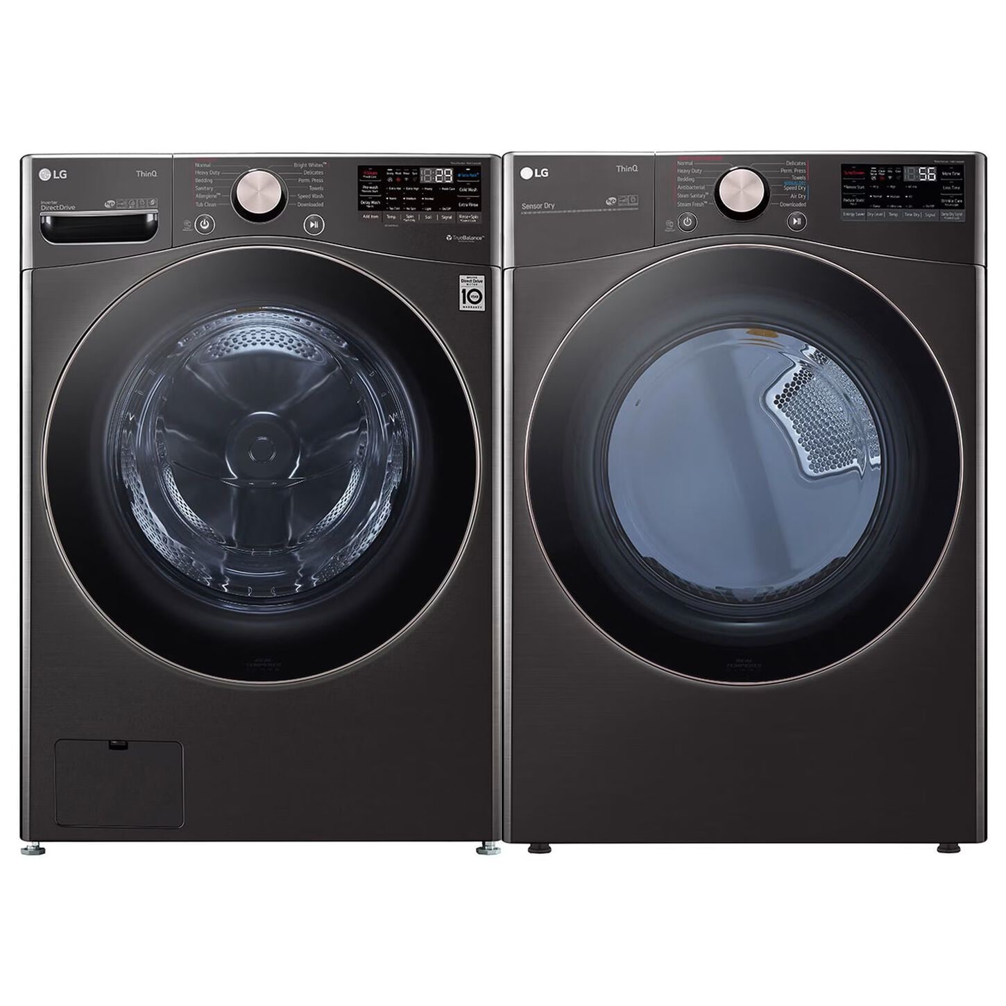 LG 4.5 Cu. Ft. Front Load Washer and 7.4 Cu. Ft. Electric Dryer with TurboWash 360 Laundry Pair in Black Steel