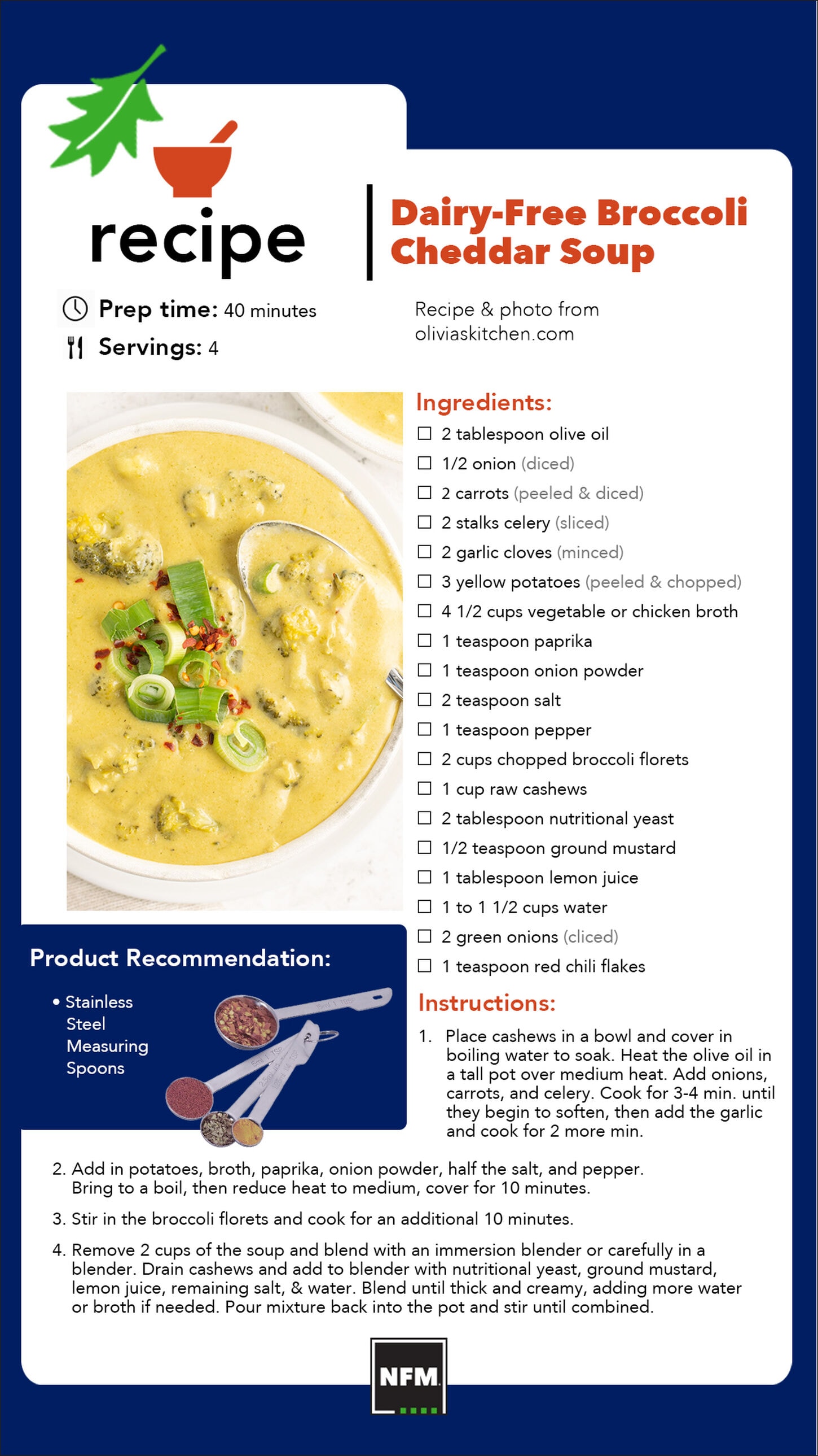 Dairy-free broccoli soup recipe.