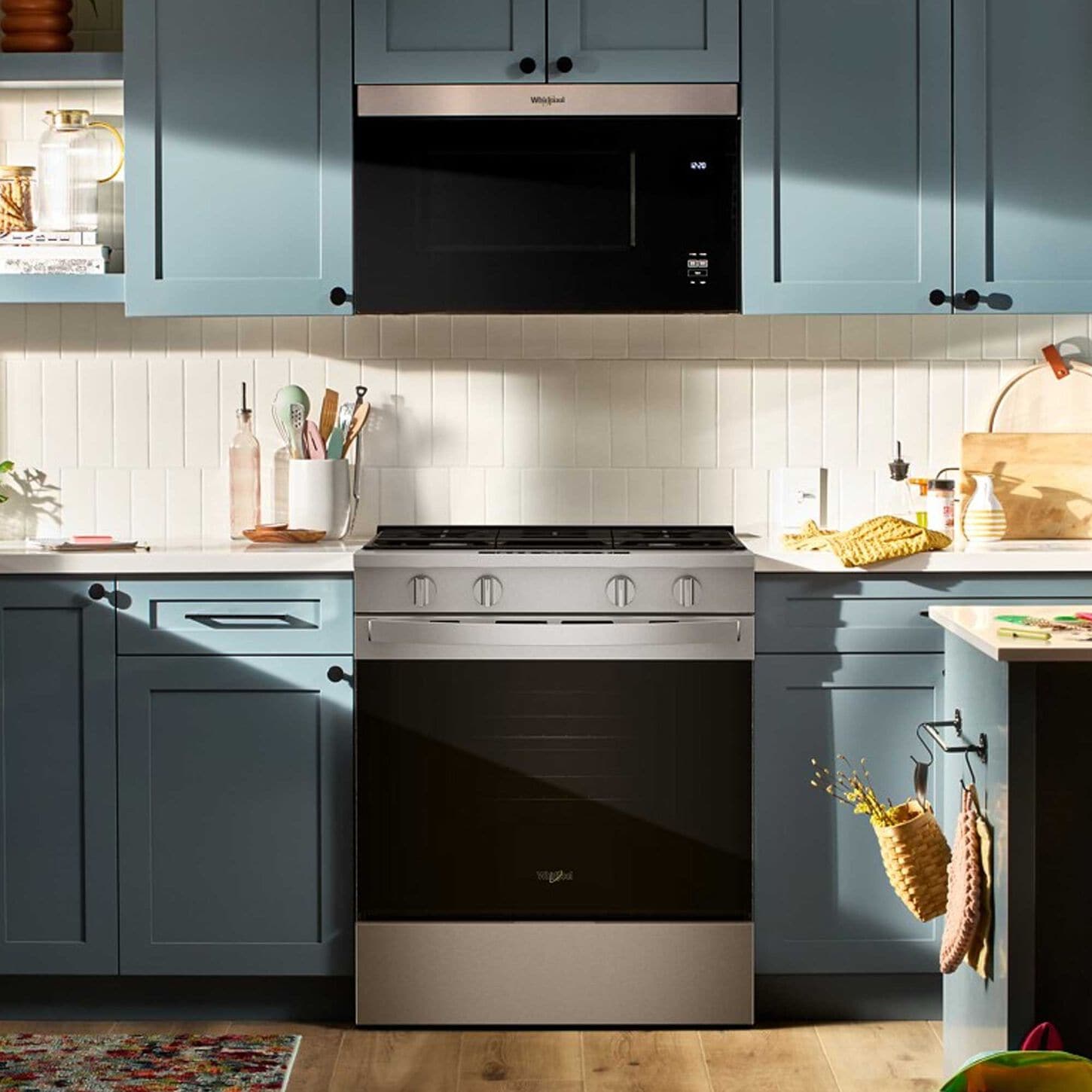 Kitchen package with microwave and range