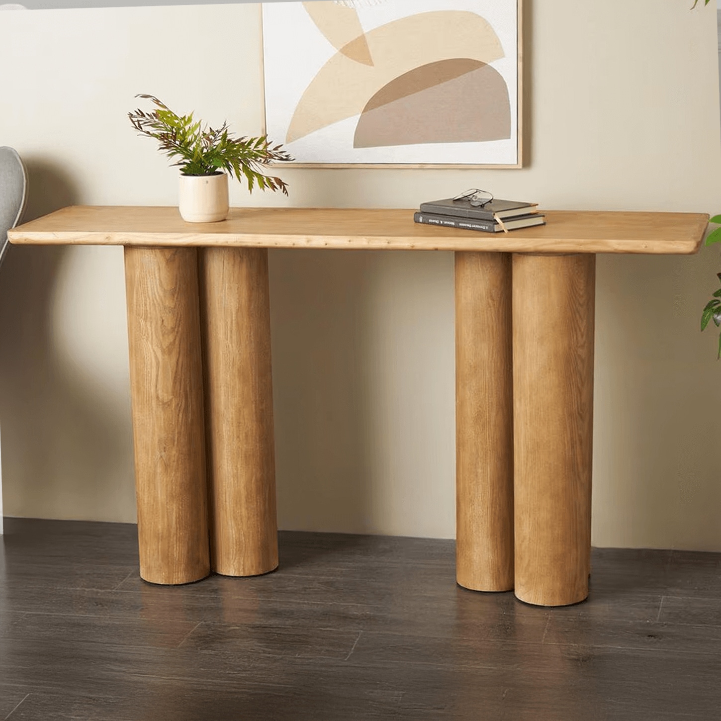 Maple and Jade Rectangular Console Table with Pillar Legs in Brown