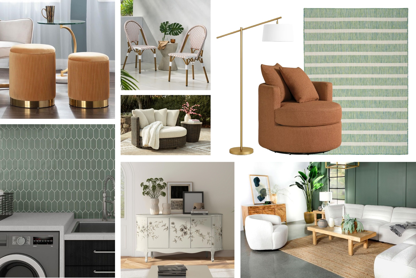 collage of earthy tone furniture