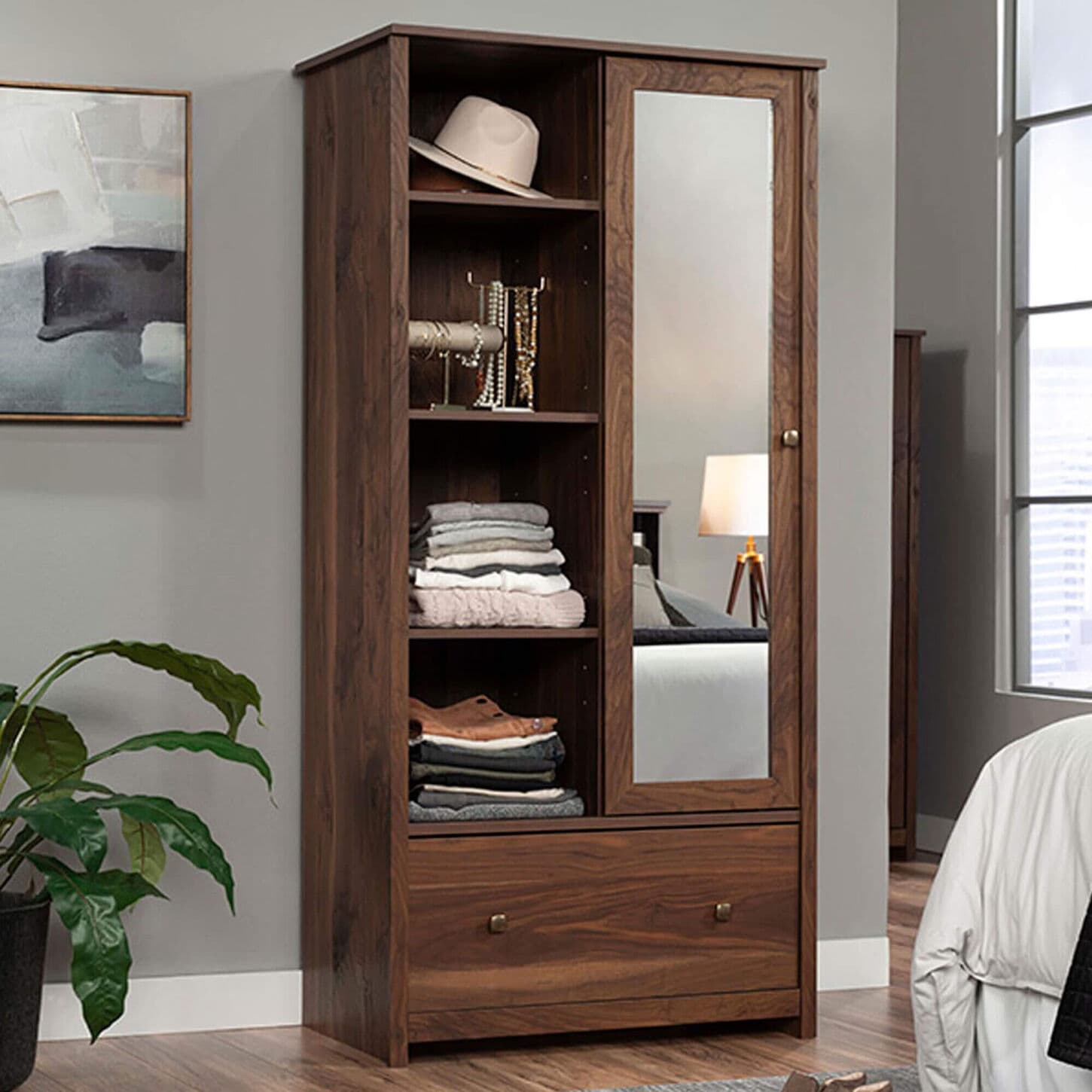Sauder River Ranch Armoire with Mirror in Grand Walnut